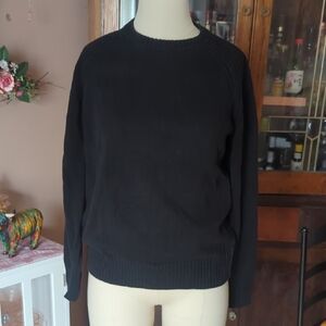 JEANNE PIERRE Black Crew Neck Sweater with Ribbed Finish